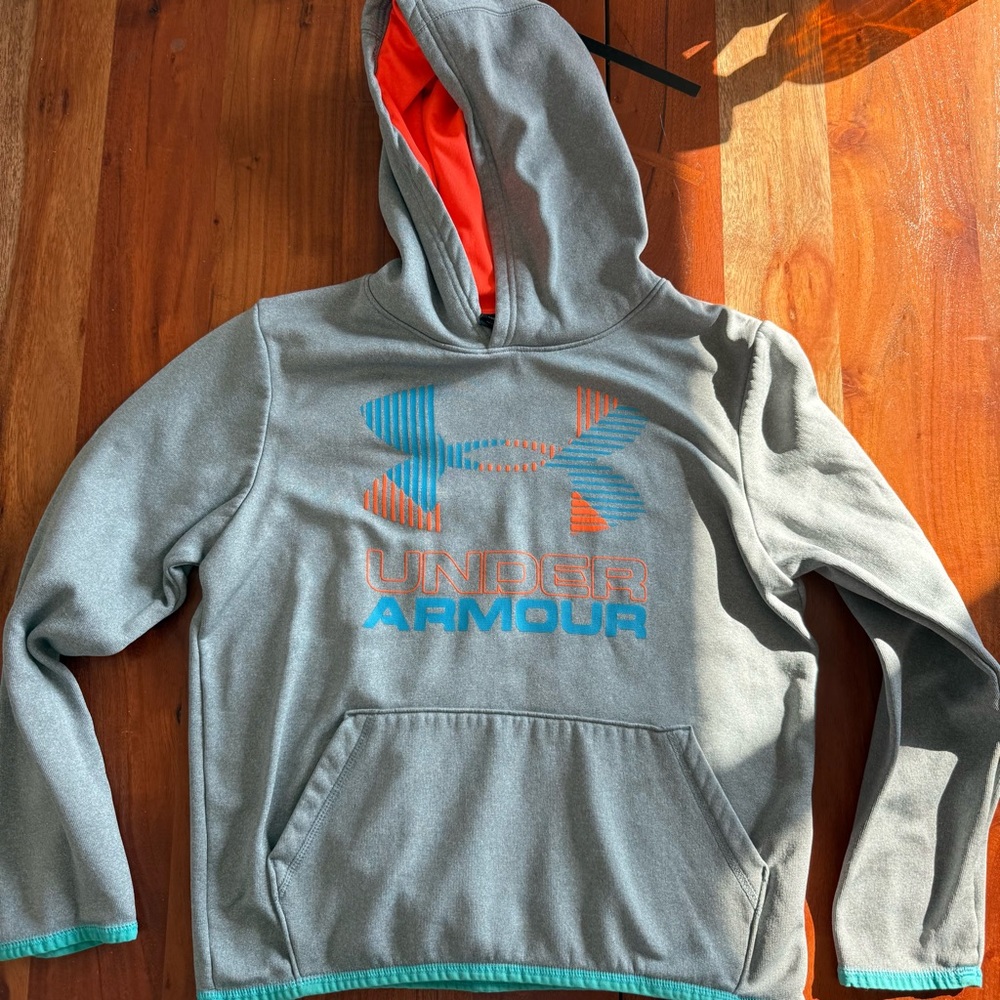 🦊 Under Armour Kids Gray Hoodie with Orange Lining